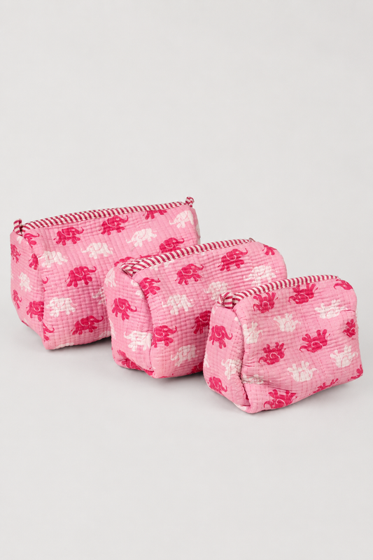 Pink Hathi Pouch Set