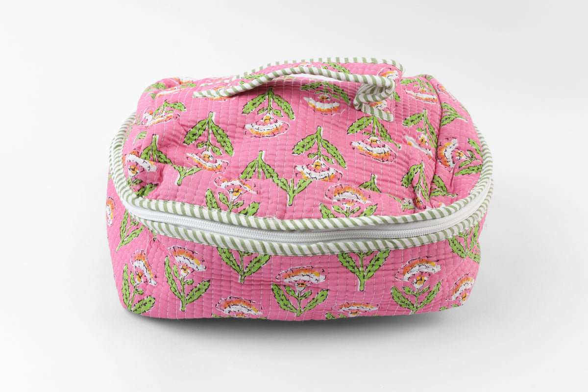 Pink Bloom Quilted Travel Pouch