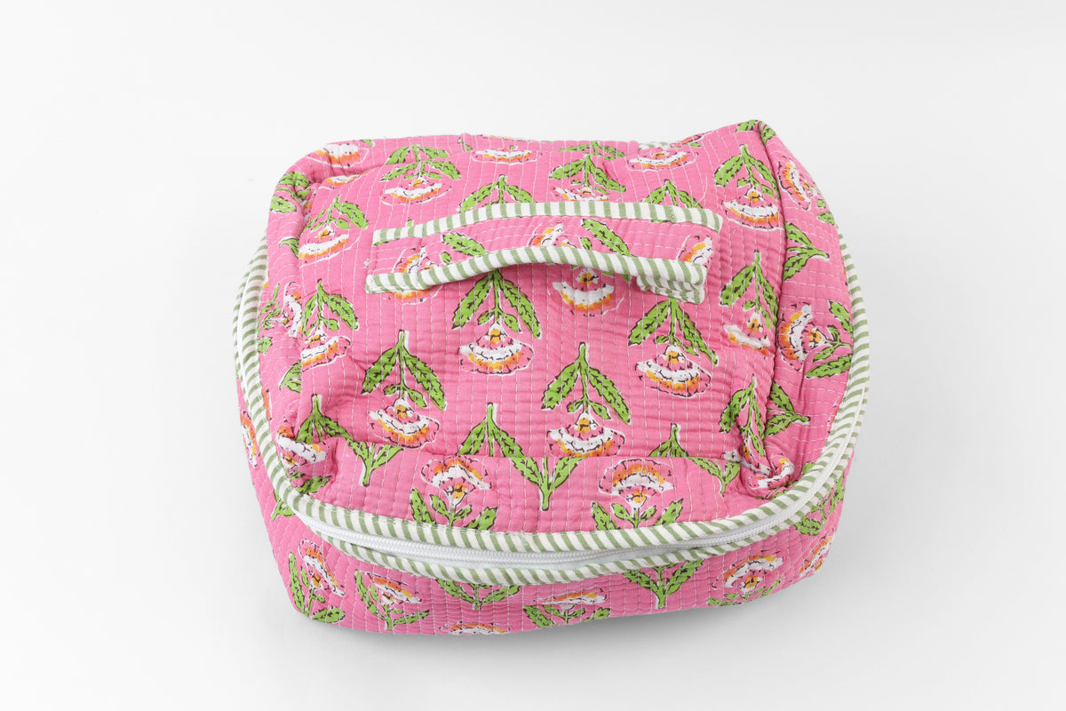 Pink Bloom Quilted Travel Pouch