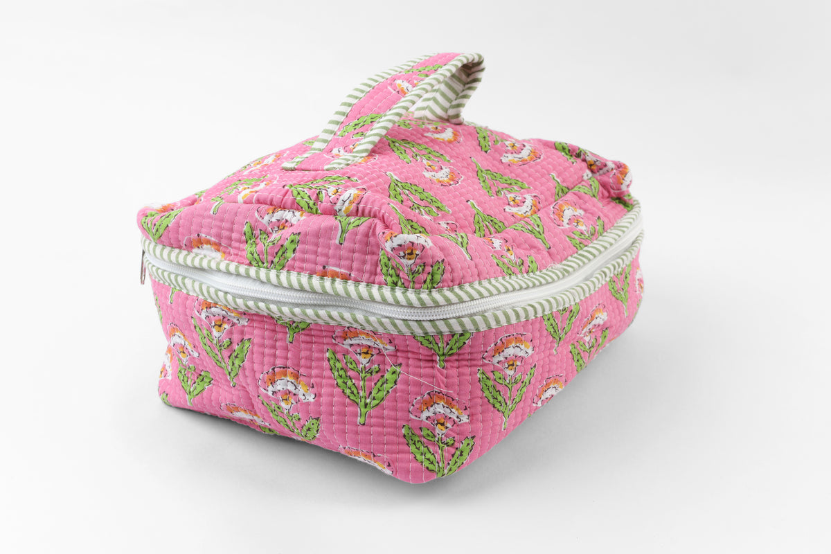 Pink Bloom Quilted Travel Pouch