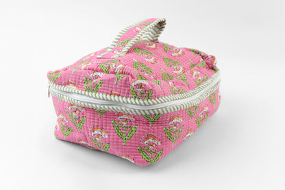 Pink Bloom Quilted Travel Pouch