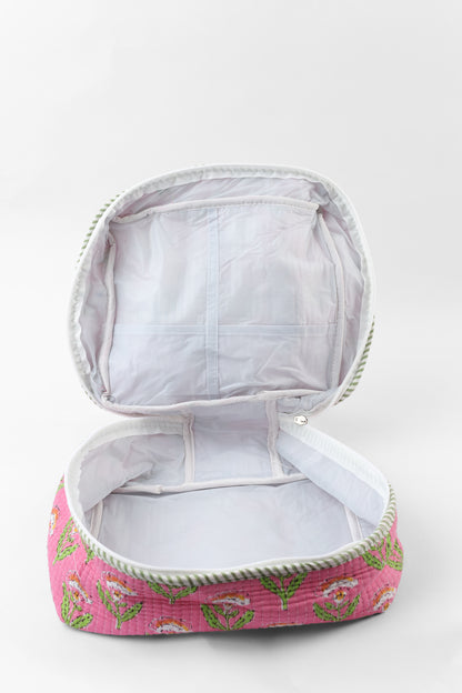 Pink Bloom Quilted Travel Pouch