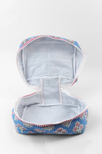 Blue Bloom Quilted Travel Pouch