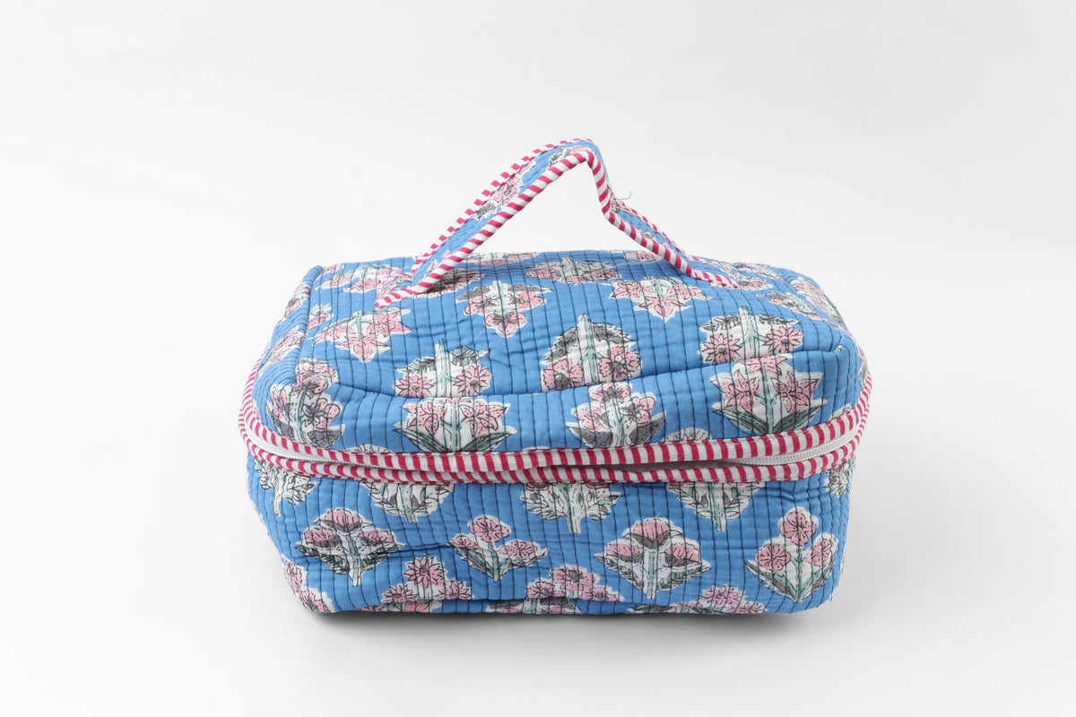 Blue Bloom Quilted Travel Pouch