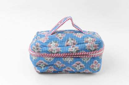 Blue Bloom Quilted Travel Pouch