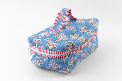 Blue Bloom Quilted Travel Pouch