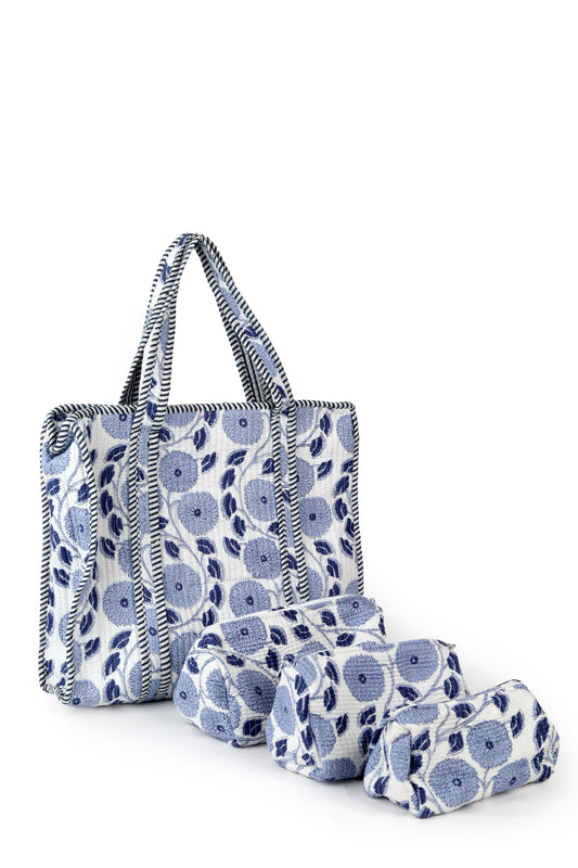 Indigo Petal tote set